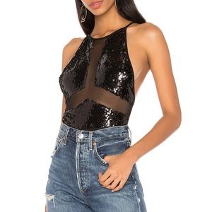 SUPERDOWN black sequin bodysuit